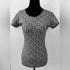 FENDI FF Monogram Black Grey Logo Print Top IT 42 (equiv. 4 US)